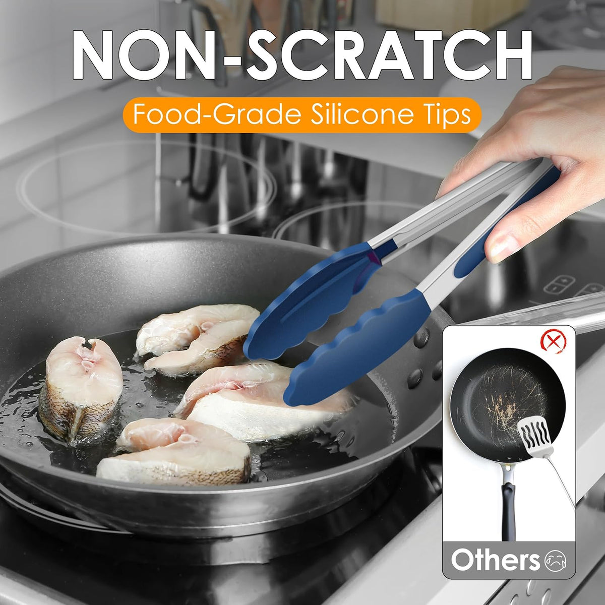 HOTEC Stainless Steel Kitchen Tongs with Silicone Tips, Set of 3-7",9" &12"