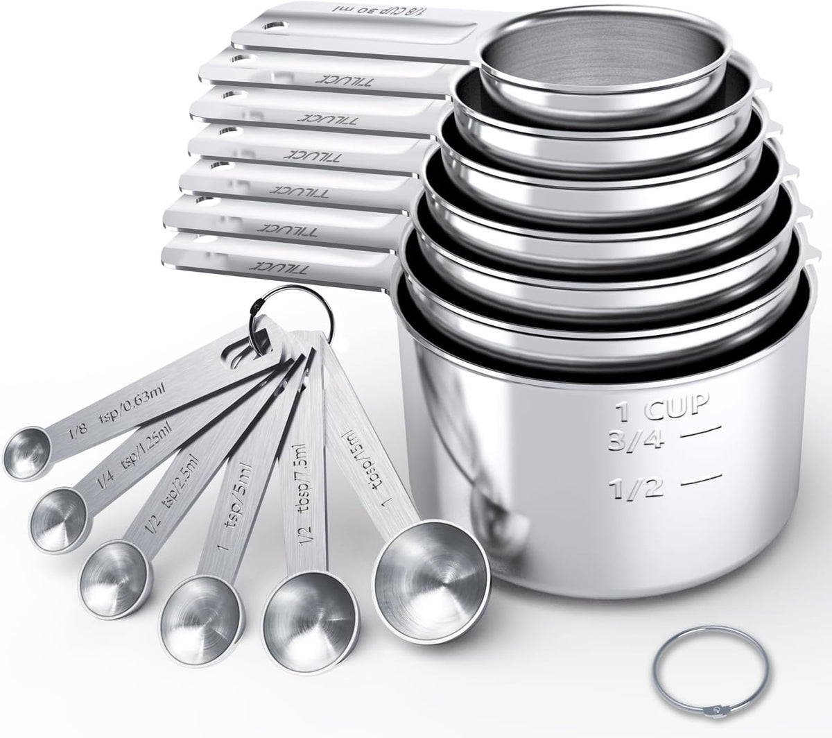 TILUCK Stainless Steel Measuring Cups & Spoons Set,Coffee Scoop Spoon