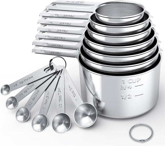 TILUCK Stainless Steel Measuring Cups & Spoons Set,Coffee Scoop Spoon