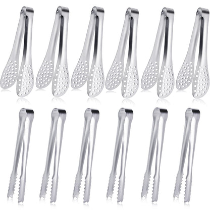 JCREN 12 Pcs Serving Tongs, Small Serving Utensils for Parties Catering Gold Tongs, Small Stainless Steel Mini Appetizer Tongs for Tea Party Coffee Bar, 4 Inches - Gold