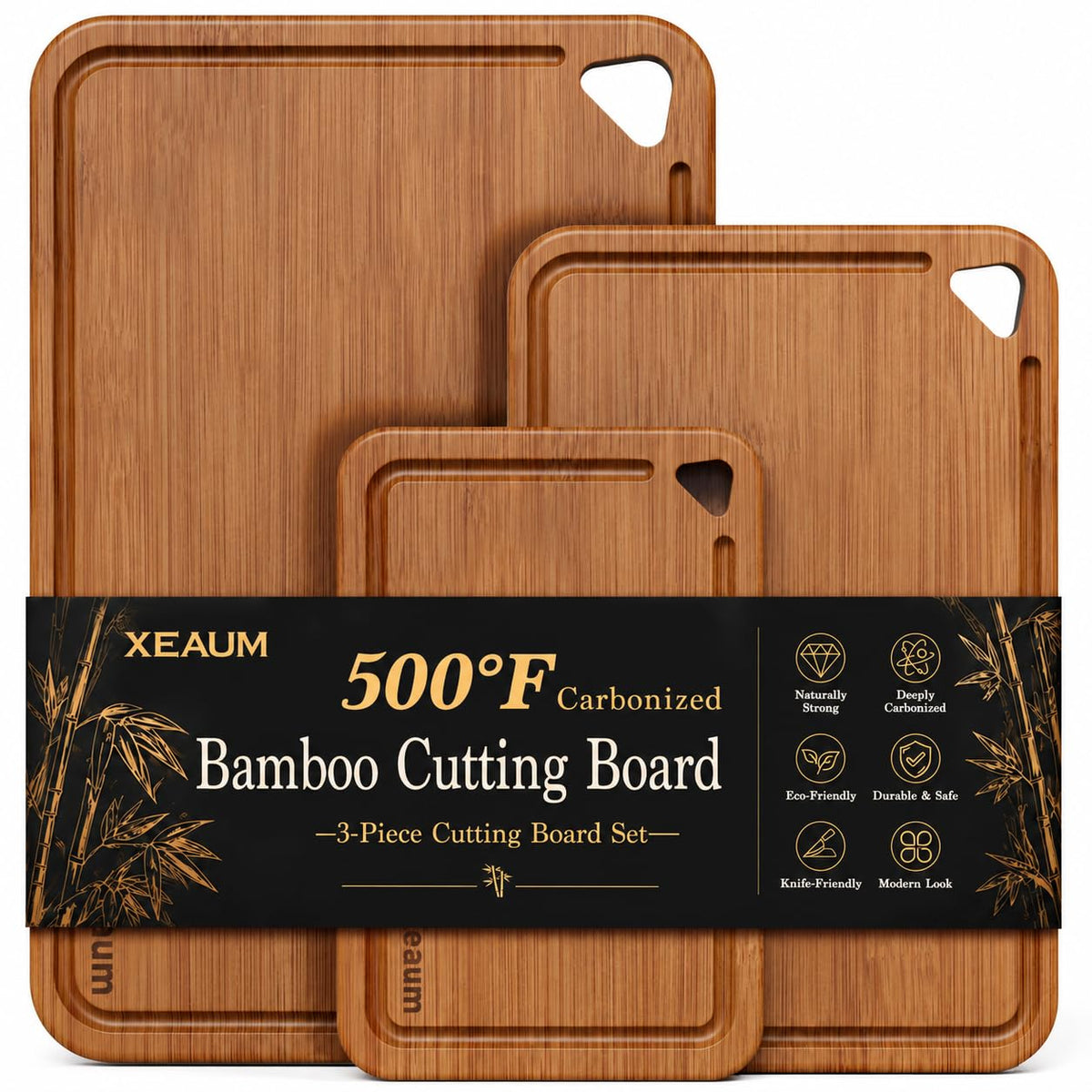 Bamboo Cutting Board 3-Piece Wooden Bread Boards for kitchen