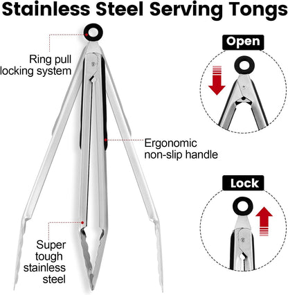 Chengu 12 Pack Stainless Steel Kitchen Tongs, 7/9/12 Inches