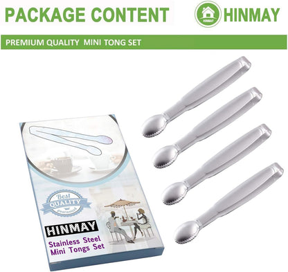 HINMAY 5" Mini Serving Tongs Tiny Stainless Steel Small Tongs, Set of 4