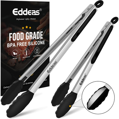2 PCS 12 Inch Tongs for Cooking Heavy Duty All Metal Kitchen Tongs