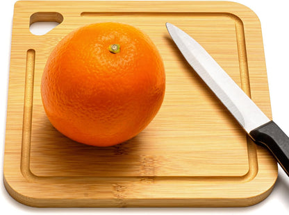 2-Pack Small Bamboo Cutting Boards with Juice Groove | 7x7 Inch Mini Chopping Boards for Fruit, Cheese, Baby Food, Dorm & Travel | Lightweight & Compact Square Wood Board Set