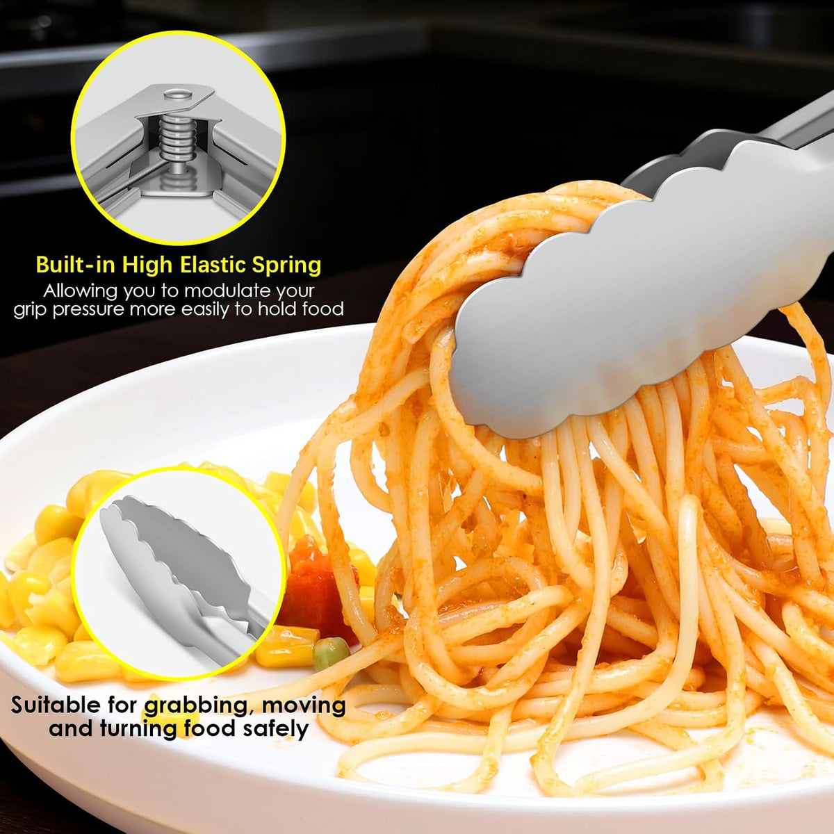 Stainless Steel Cooking Tongs, Heat Resistant Metal Tongs 9" and 12"