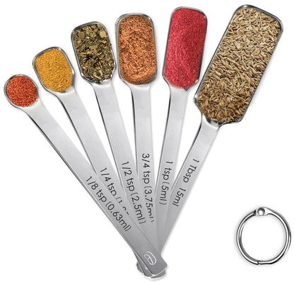 Stainless Steel Measuring Spoons Set of 14 with Leveler, Rectangular Teaspoon & Tablespoon Measuring Spoons for Dry & Liquid Ingredients, Slim Design Fits in Spice Jars