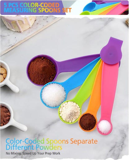 Measuring Spoons Set of 5, Fade-Proof Markings, Color Coded Plastic