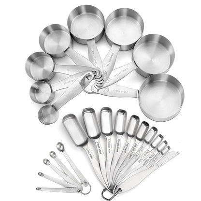 18/8 Stainless Steel Measuring Spoons Set of 16 Pieces, Includes 10 Narrow, 1 Leveler and 5 Mini Spoons