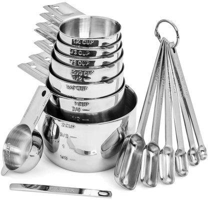 Hudson Essentials Stainless Steel Measuring Cups and Spoons Set (14 Piece Set)