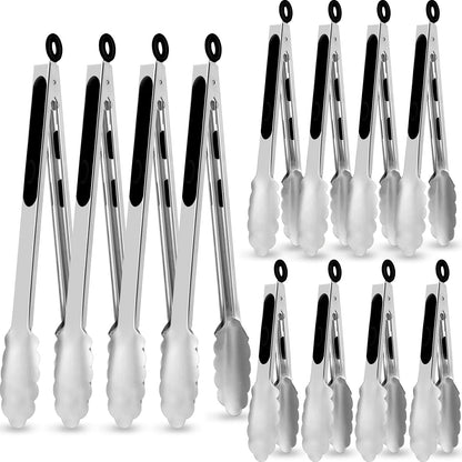 Chengu 12 Pack Stainless Steel Kitchen Tongs, 7/9/12 Inches
