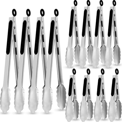 Chengu 12 Pack Stainless Steel Kitchen Tongs, 7/9/12 Inches