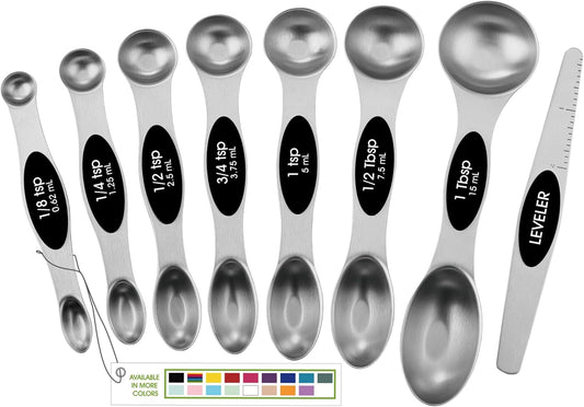 Spring Chef Stainless Steel Magnetic Measuring Spoons Set of 8, Black