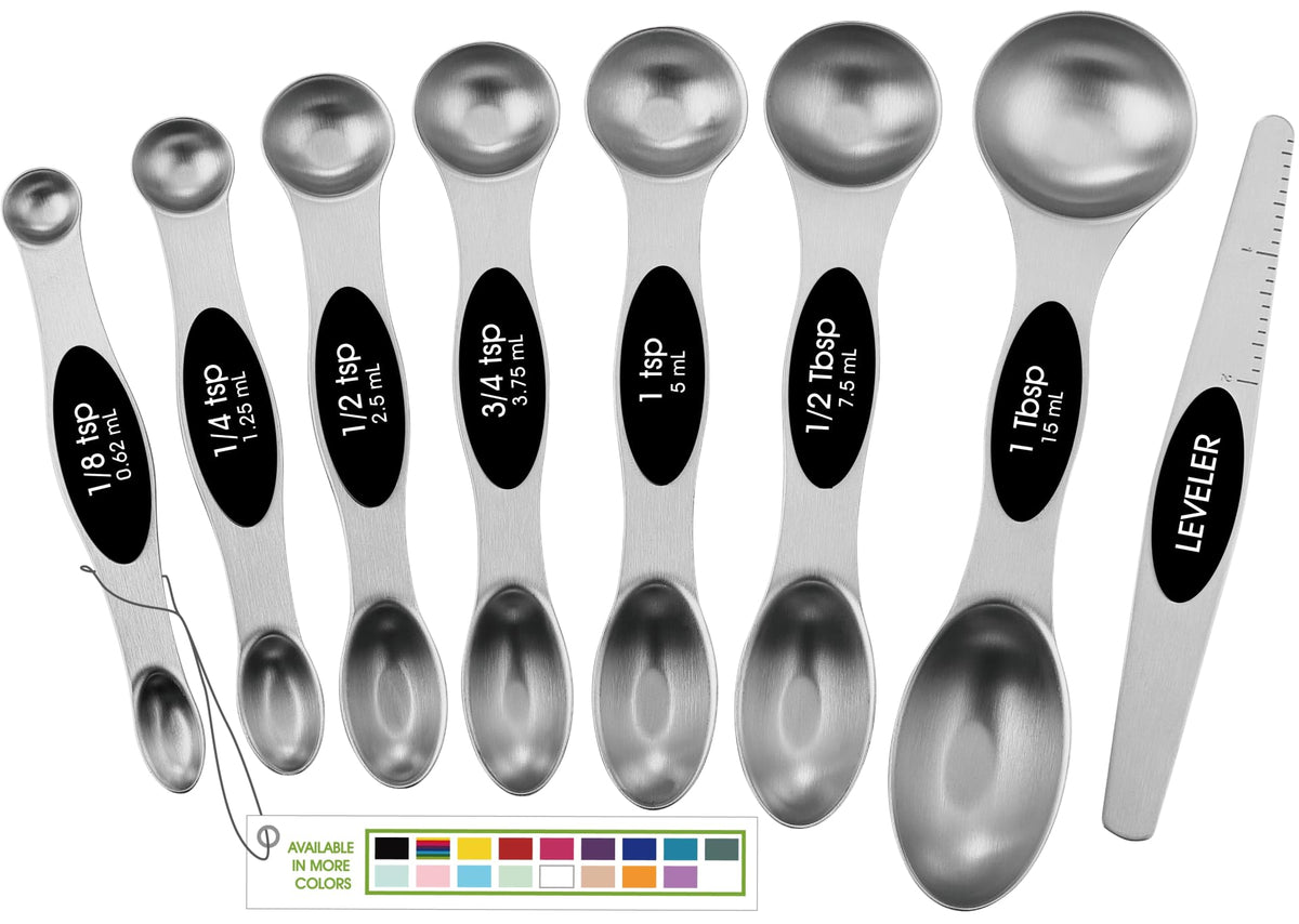 Spring Chef Stainless Steel Magnetic Measuring Spoons Set of 8, Black
