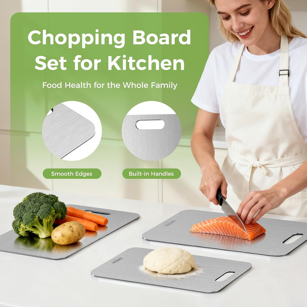 Titanium Cutting Board Set of 3, 100% Double-Sided Titanium Cutting Boards for Kitchen, Dishwasher Safe Non-Toxic Chopping Boards for Meat, Vegetables, Fruits, Raw and Cooked Food Prep (M+L+XL）