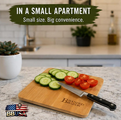 Small Mini All Natural Bamboo Cutting Board, Great for Apartments RV's Home Bar Charcuterie Backpacking Camping Bushcraft Dorm Rooms Picnics & Entertaining (1 Pack)