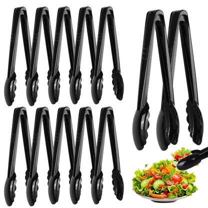 Mwellewm 24 Pc Plastic Tongs for Serving 9 Inch Bulk Reusable or Disposable Tongs Heavy Duty Hard Serving Utensils Set Large Salad Tong for Kitchen Party Food Buffet Appetizer BBQ Event Catering Black