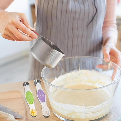 Magnetic Stainless Steel Measuring Cups and Spoons Set for Cooking & Baking, 3 Plastic Measuring Cups, 5 Magnetic Measuring Cups, 7 Magnetic Measuring Spoons, 1 Leveler, 1 Measuring Chart