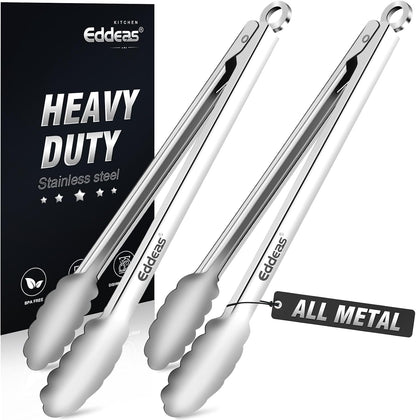 2 PCS 12 Inch Tongs for Cooking Heavy Duty All Metal Kitchen Tongs