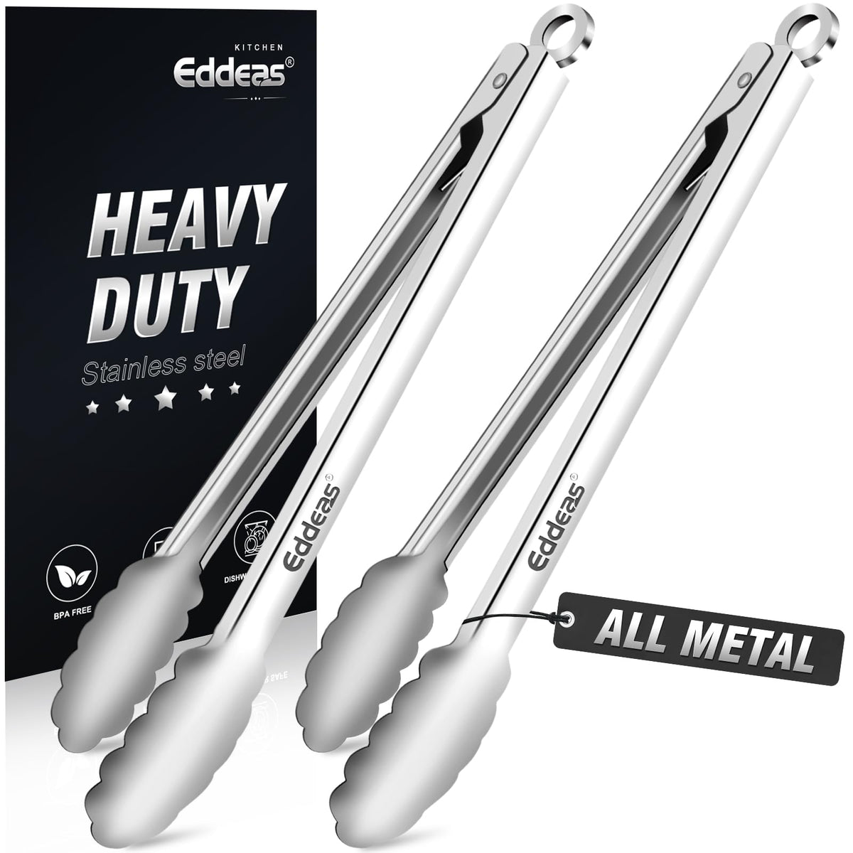 2 PCS 12 Inch Tongs for Cooking Heavy Duty All Metal Kitchen Tongs