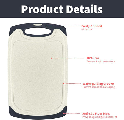 Cutting Board for Kitchen, Non Slip Chopping Board with Juice Grooves for Meat, Veggies, Space-Saving, Dishwasher Safe, Durable Kitchen Essential (Wheat)