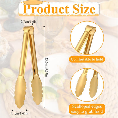 Dimeho 12 Pack Stainless Steel Buffet Tong Gold Serving Tongs 9 Inch Buffet Utensils Heavy Duty Durable Clamps Metal Kitchen Clip for Salad Steak Wedding Party Banquet Gathering