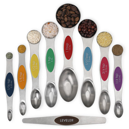 Magnetic Measuring Spoons Set of 9 Stainless Steel Dual Sided Teaspoon