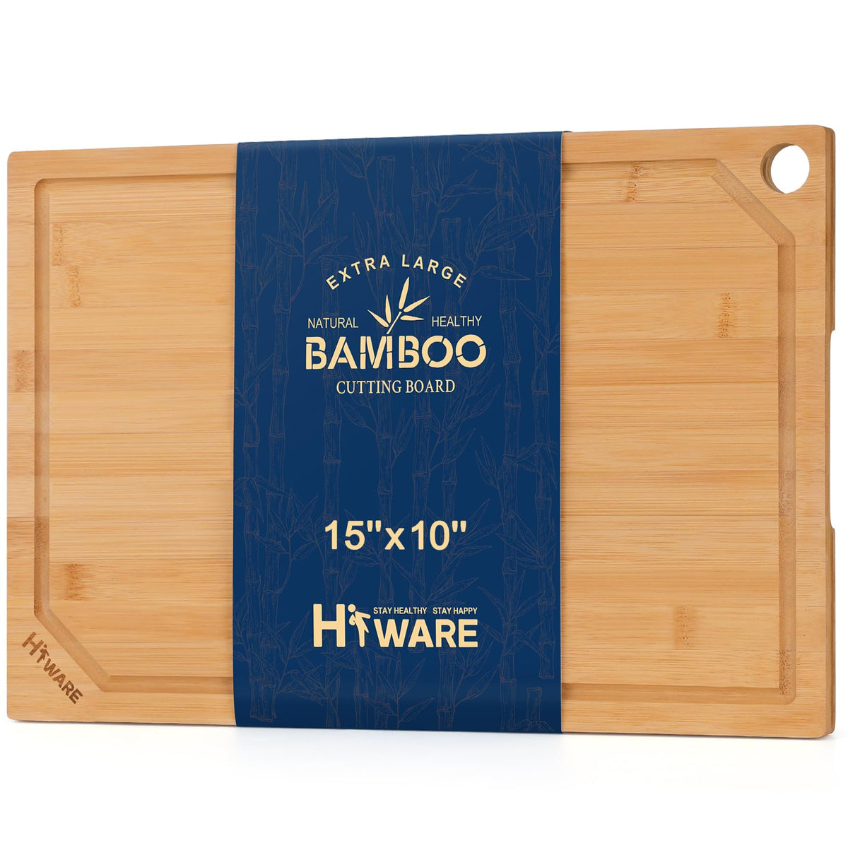 Hiware Extra Large 18" x 12" Bamboo Cutting Board for Kitchen, Heavy Duty Wood Cutting Board with Juice Groove, 100% Organic Bamboo, Pre Oiled