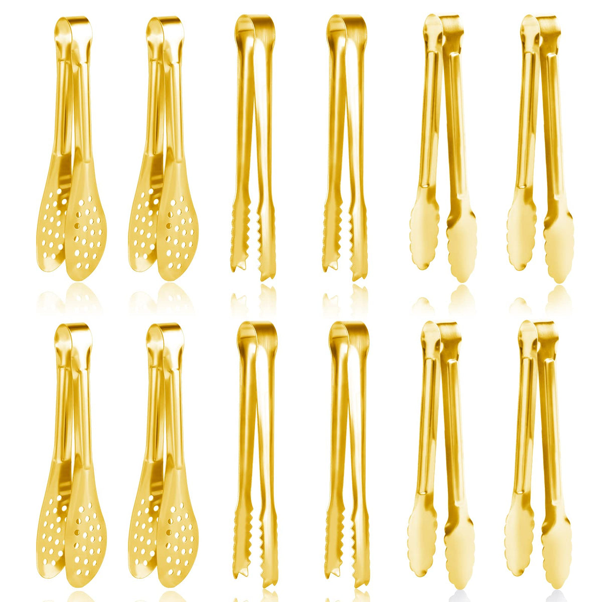 12 Pack Premium Small Serving Tongs, Dmoera Mini Stainless Steel Appetizer Tongs, 5Inch,5.2Inch(12.7cm)