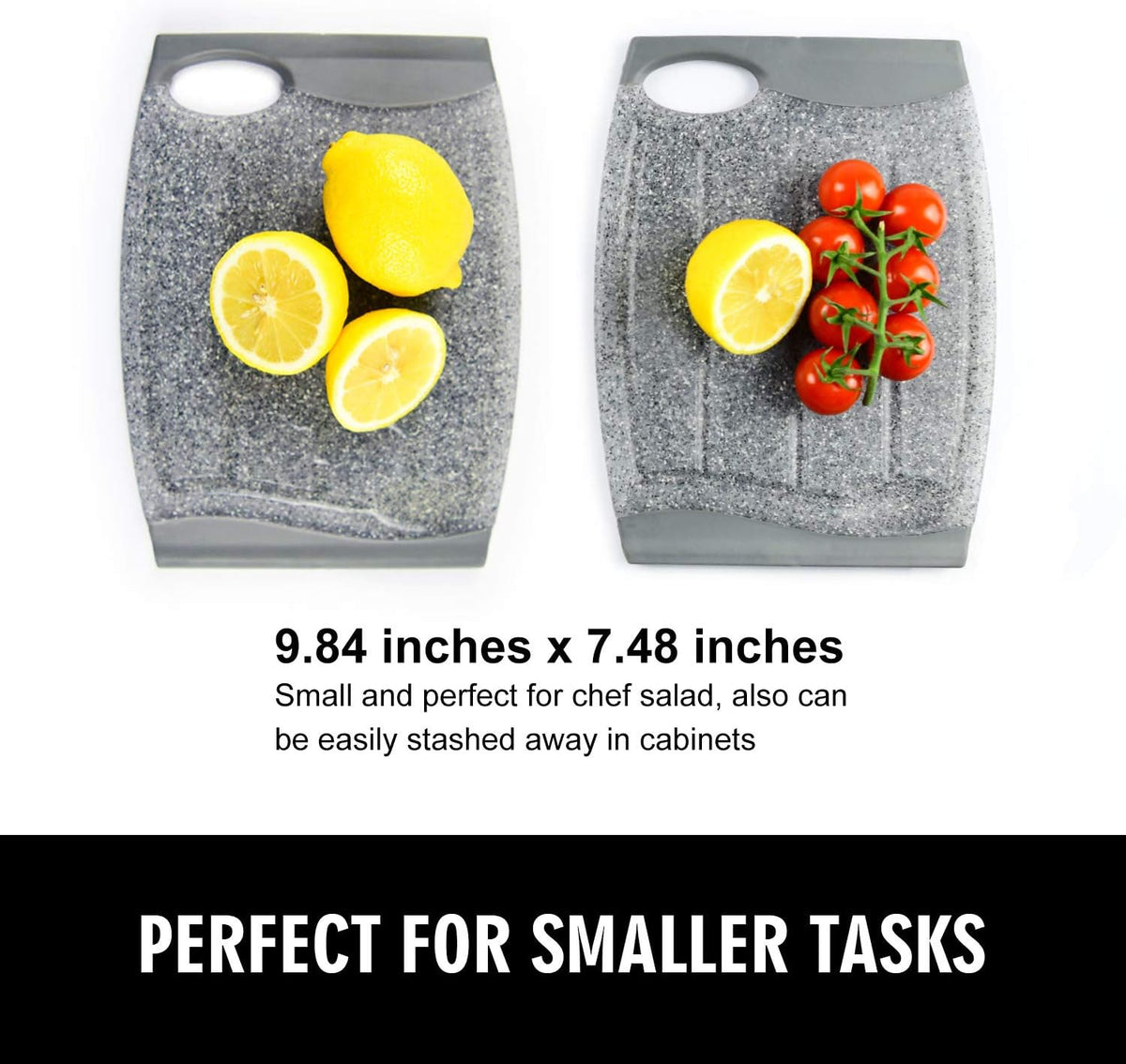 Small Plastic Cutting Board Set of 2 with Multiple Juice Grooves, 9.8" x 7"