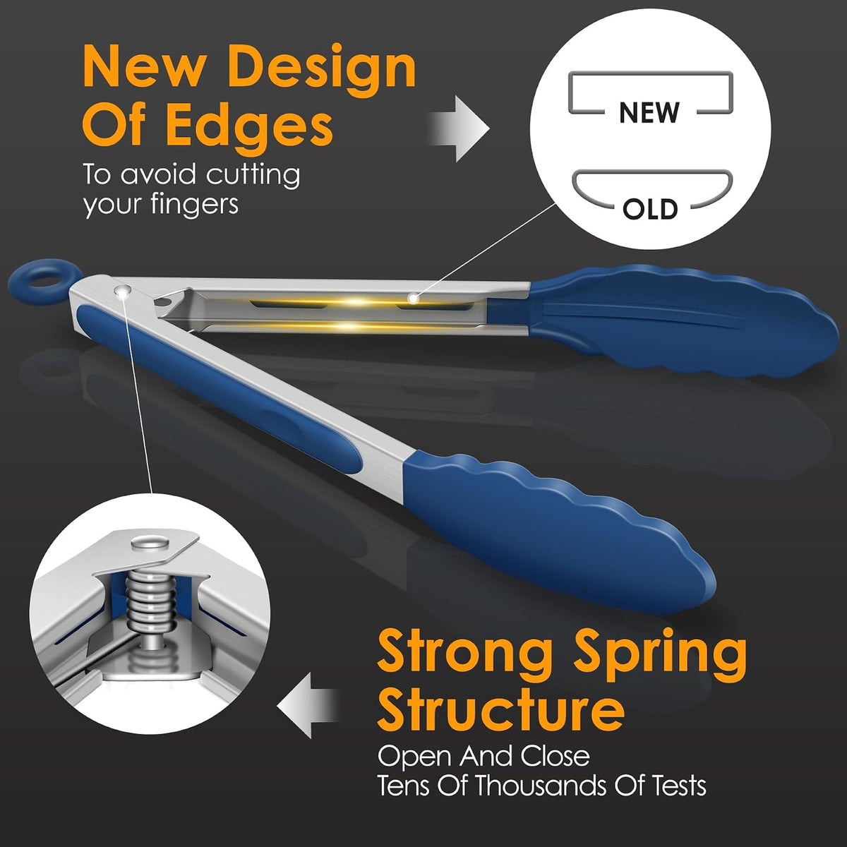 HOTEC Stainless Steel Kitchen Tongs with Silicone Tips, Set of 3-7",9" &12"