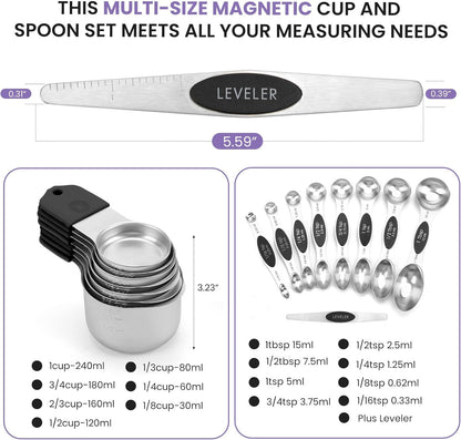 Magnetic Measuring Cups and Spoons Set-Heavy Duty 304 Stainless Steel