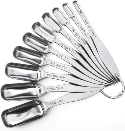FANGSUN Stainless Steel Measuring Spoons Set of 10, Narrow Design