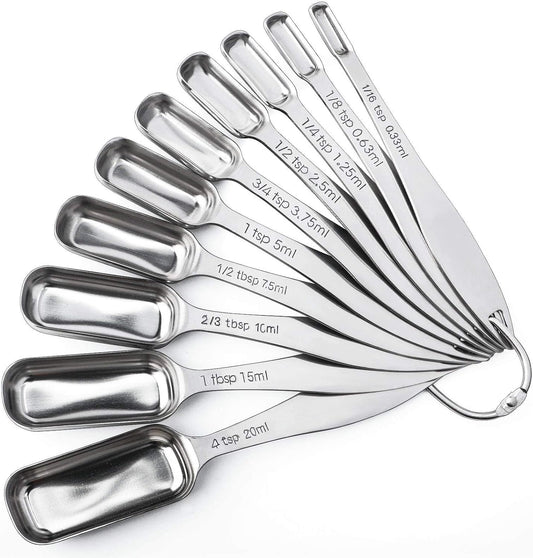 FANGSUN Stainless Steel Measuring Spoons Set of 10, Narrow Design