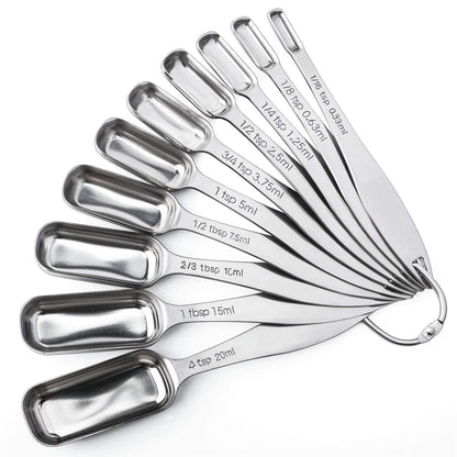 FANGSUN Stainless Steel Measuring Spoons Set of 10, Narrow Design