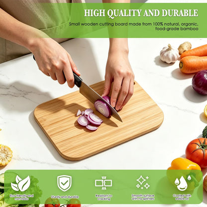 2 Pack Small Cutting Boards for Kitchen 8.6’’ x 6’’, Small Wooden Cutting Board Bamboo, Mini Cutting Board, Easy to Clean, Can be Hung, for Camping Vegetables, Fruit, Bread, Meat, Cheese (BPA Free)