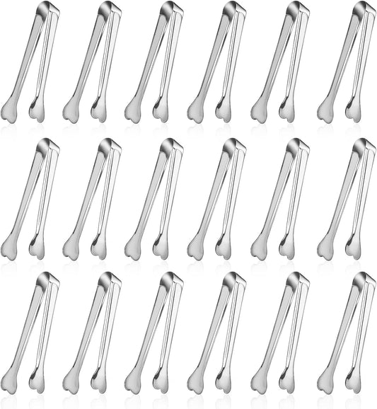 Dmoera 18 Pack Premium Small Serving Tongs, Mini Stainless Steel Appetizer Tongs 4.33Inch Silver