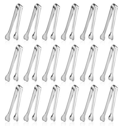 Dmoera 18 Pack Premium Small Serving Tongs, Mini Stainless Steel Appetizer Tongs 4.33Inch Silver