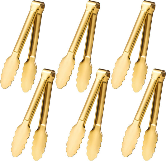 Gold Serving Tongs, 6-Pack 7-Inch Stainless Steel Buffet Tongs