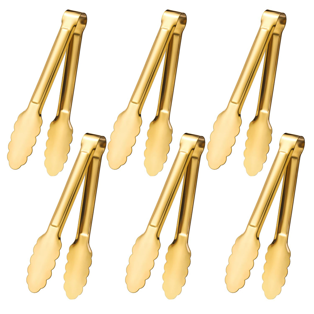 Gold Serving Tongs, 6-Pack 7-Inch Stainless Steel Buffet Tongs