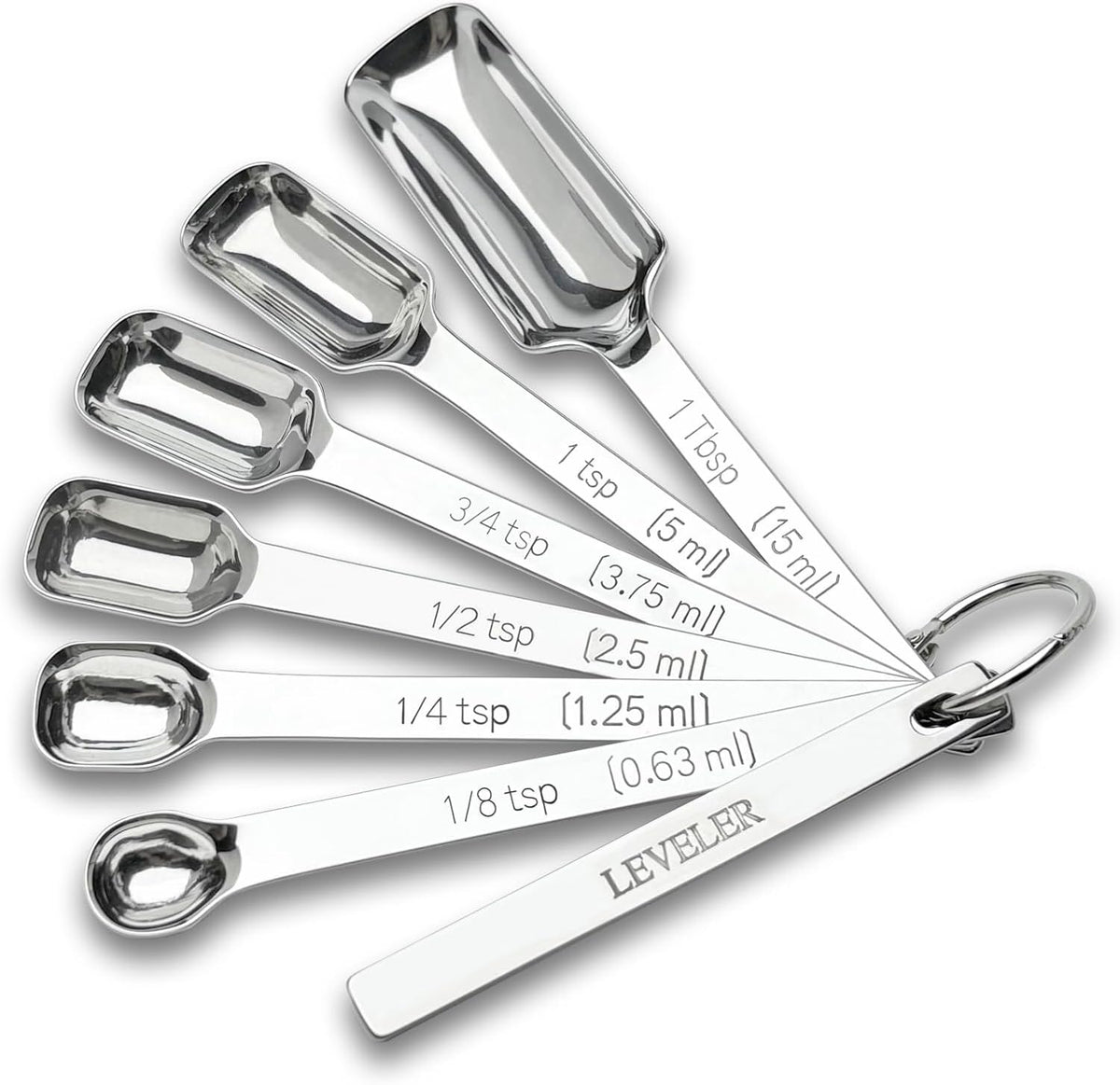 Stainless Steel Teaspoon Measuring Spoons Set of 7 with Leveler