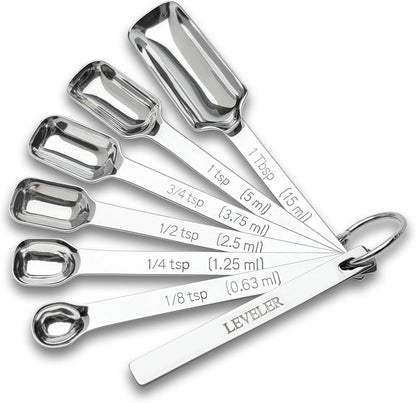 Stainless Steel Teaspoon Measuring Spoons Set of 7 with Leveler
