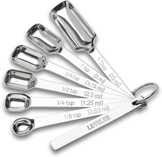 Stainless Steel Teaspoon Measuring Spoons Set of 7 with Leveler