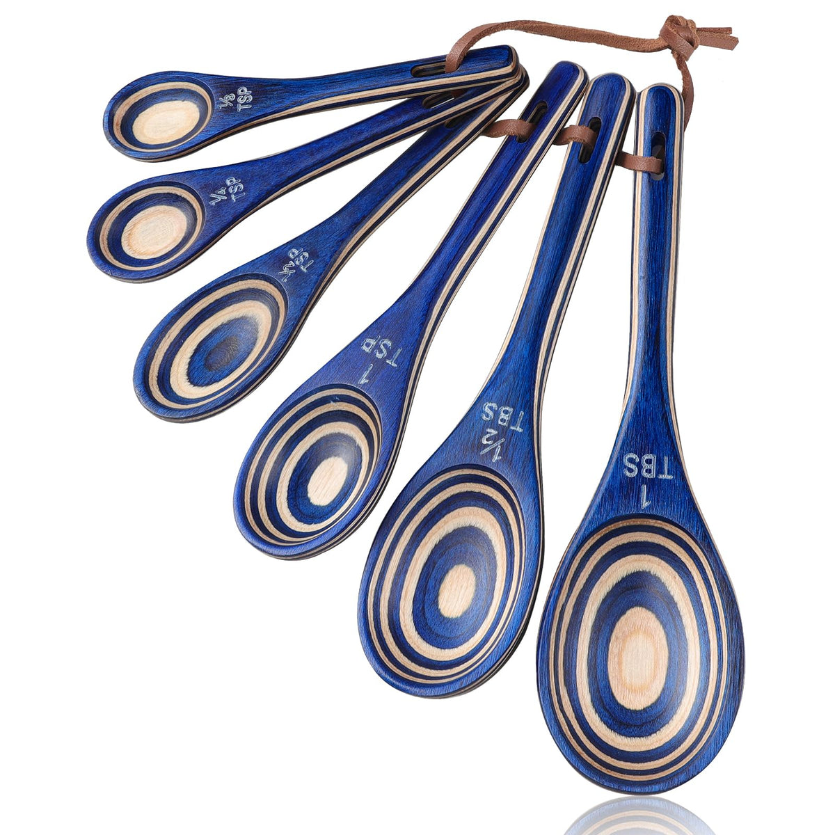 6pcs Pakkawood Measuring Spoons Set, Turquoise Blue