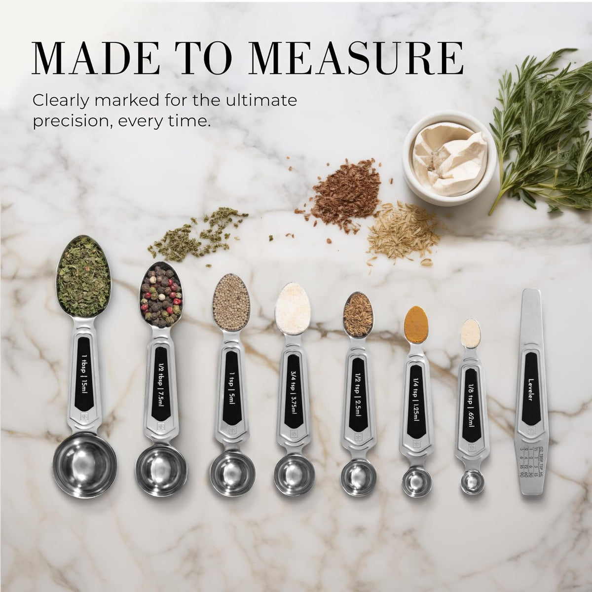 Styled Settings Stainless Steel Magnetic Measuring Spoons Set, 8-Piece