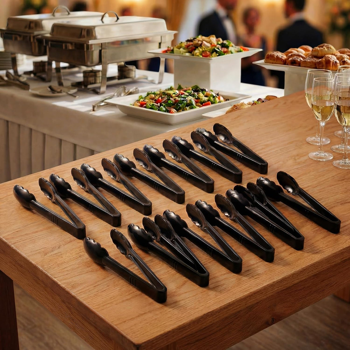 24 Pack Plastic Serving Tongs, 9 Inch Black Heavy Duty Buffet Tongs