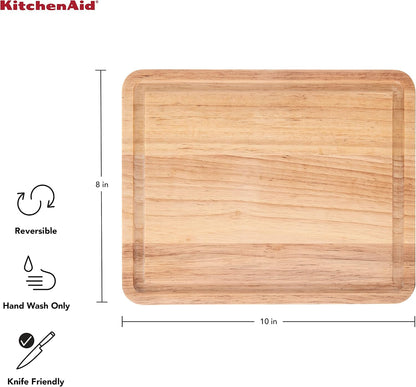 KitchenAid Classic Rubberwood Cutting Board with Perimeter Trench, Reversible Chopping Board, 8-inch x 10-Inch, Natural