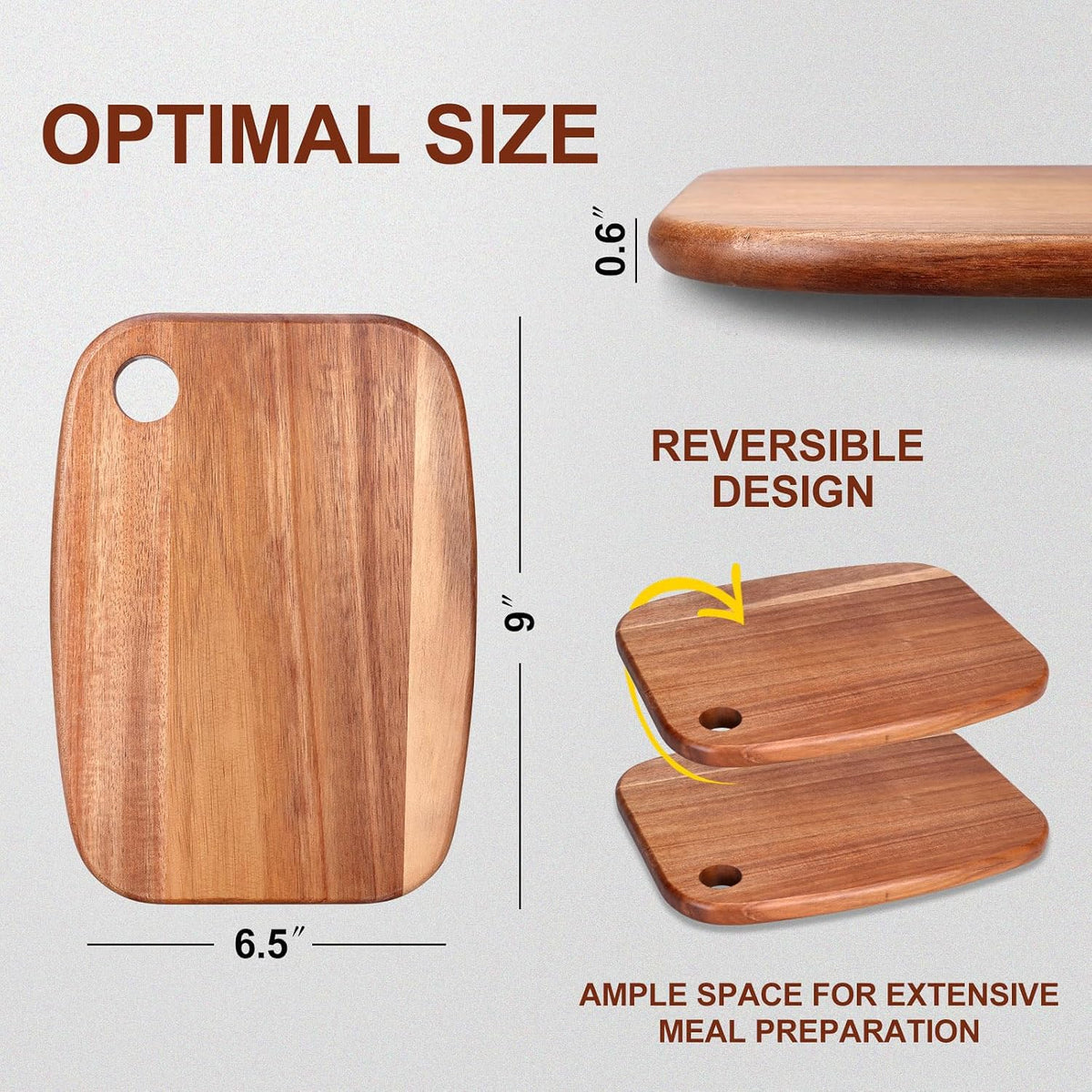 Small Acacia Wood Cutting Boards for Kitchen with Hanging