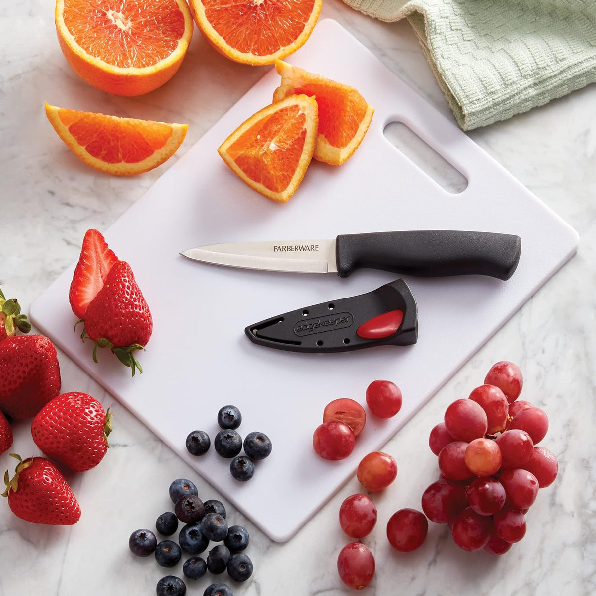 FARBERWARE Reversible Plastic Cutting Board, 8x10 Inch, White, Dishwasher Safe, Non-Porous and Durable for Chopping, Slicing, Prep, Easy to Store