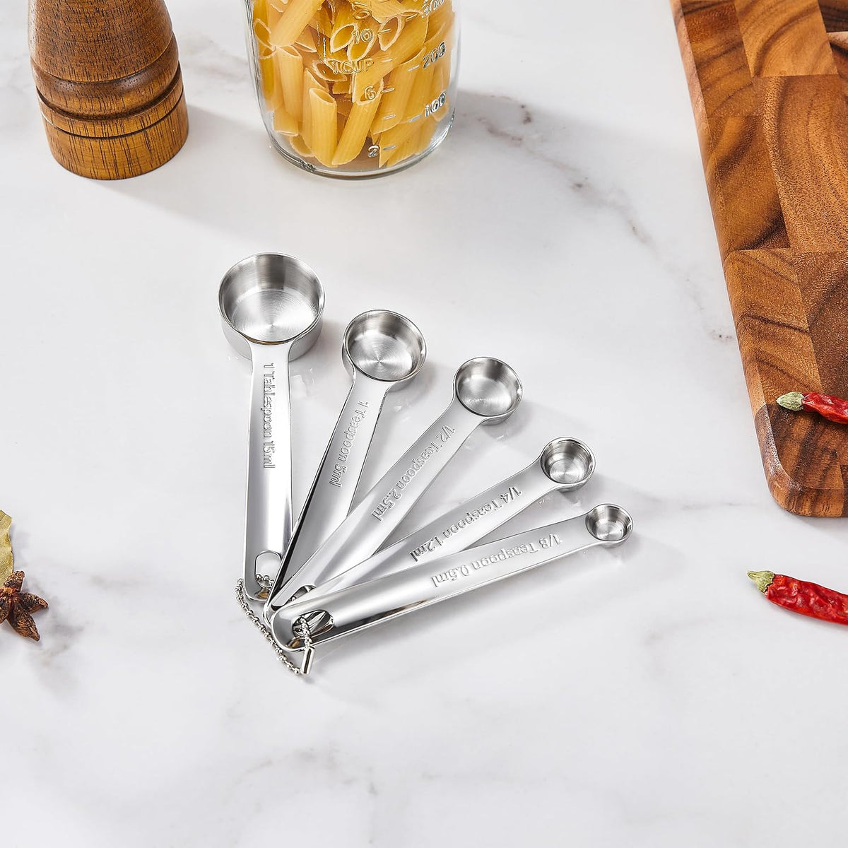 KEAWELL Premium 18/10 Measuring Spoons Set (Silver, 5PC Measuring Spoons)